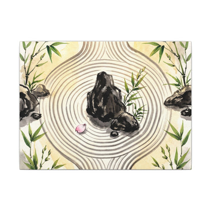 Zen Rock Garden in Golden Hour | Sumi E Canvas Art