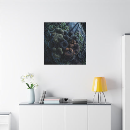 Wild Mushrooms Moody Minimal Canvas Art | Moody Dark Japandi Art