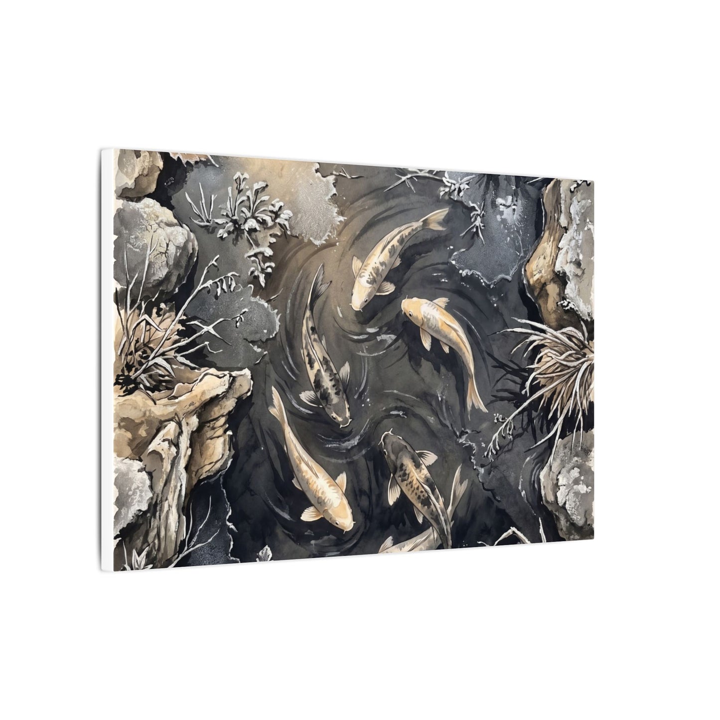 Koi Pond Canvas Art | Winter Japandi Japanese Pattern Art