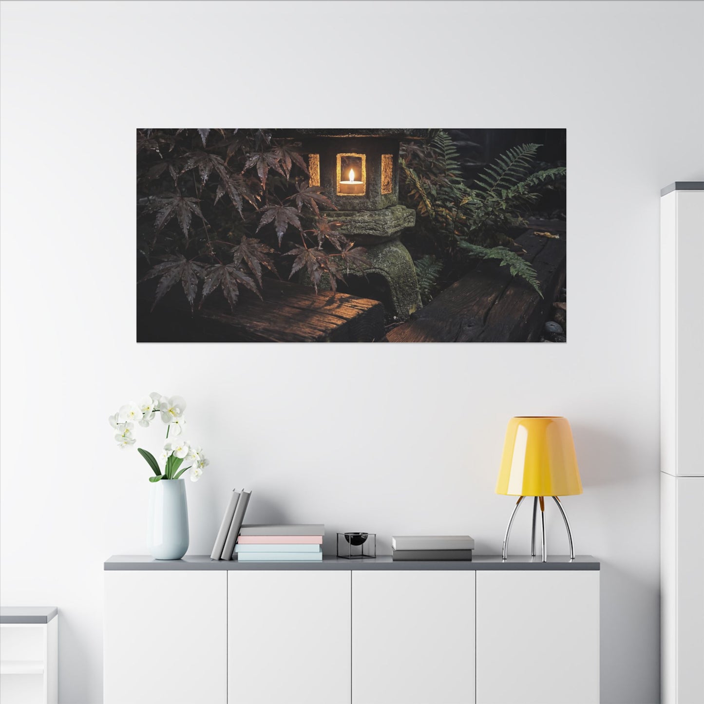 Moody Moonlit Garden Canvas Art - Shadow Zen Dark Japandi