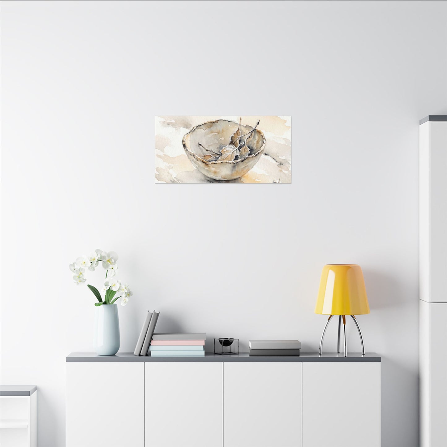 Ceramic Bowl Canvas Art | Winter Japandi Watercolor Art