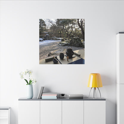 Winter Tea Ceremony Karesansui Canvas Art | Serene Decor