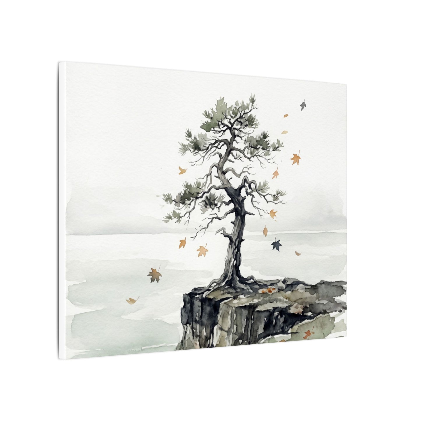 Japandi Pine Tree in Overcast | Watercolor Canvas Art