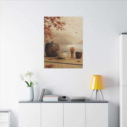 Tea Ceremony Canvas Art | Autumn Kintsugi Gold Vein Art