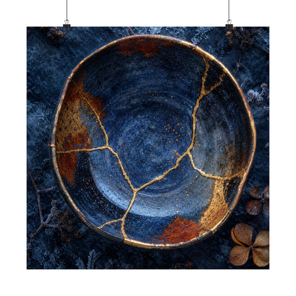 Fukinsei Ceramic Bowl Wall Art Print - Kintsugi Crackle Gold