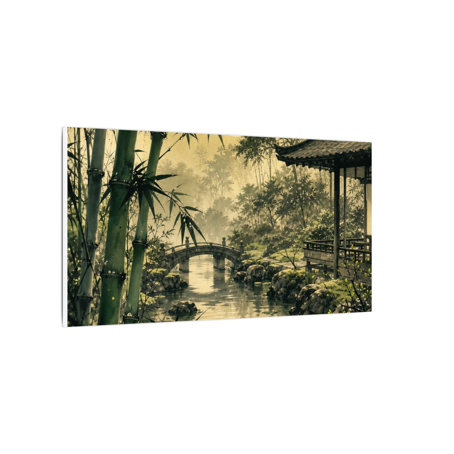 Moonlit Garden Sumi E Canvas Art | Calm Zen Art