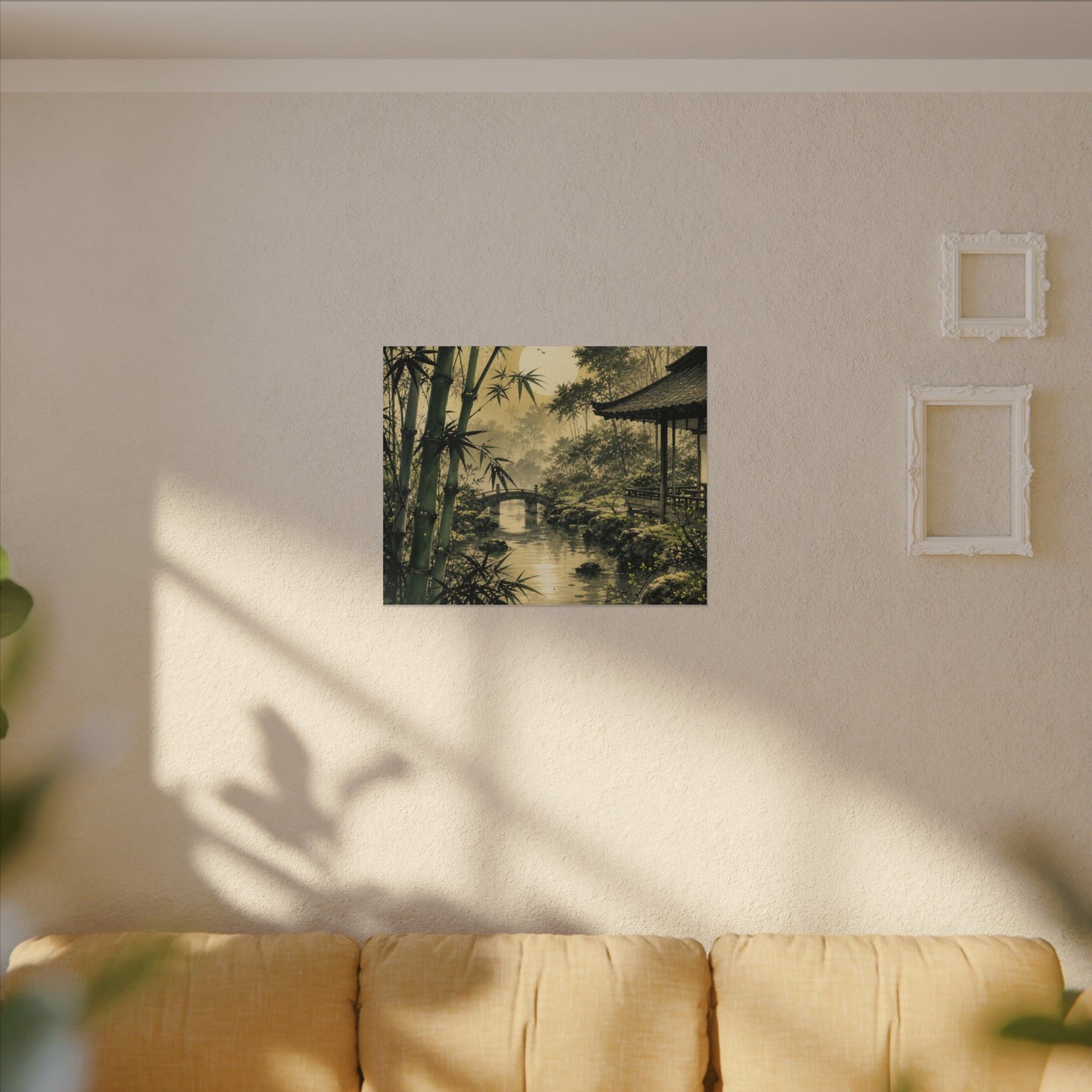 Moonlit Garden Sumi E Canvas Art | Calm Zen Art