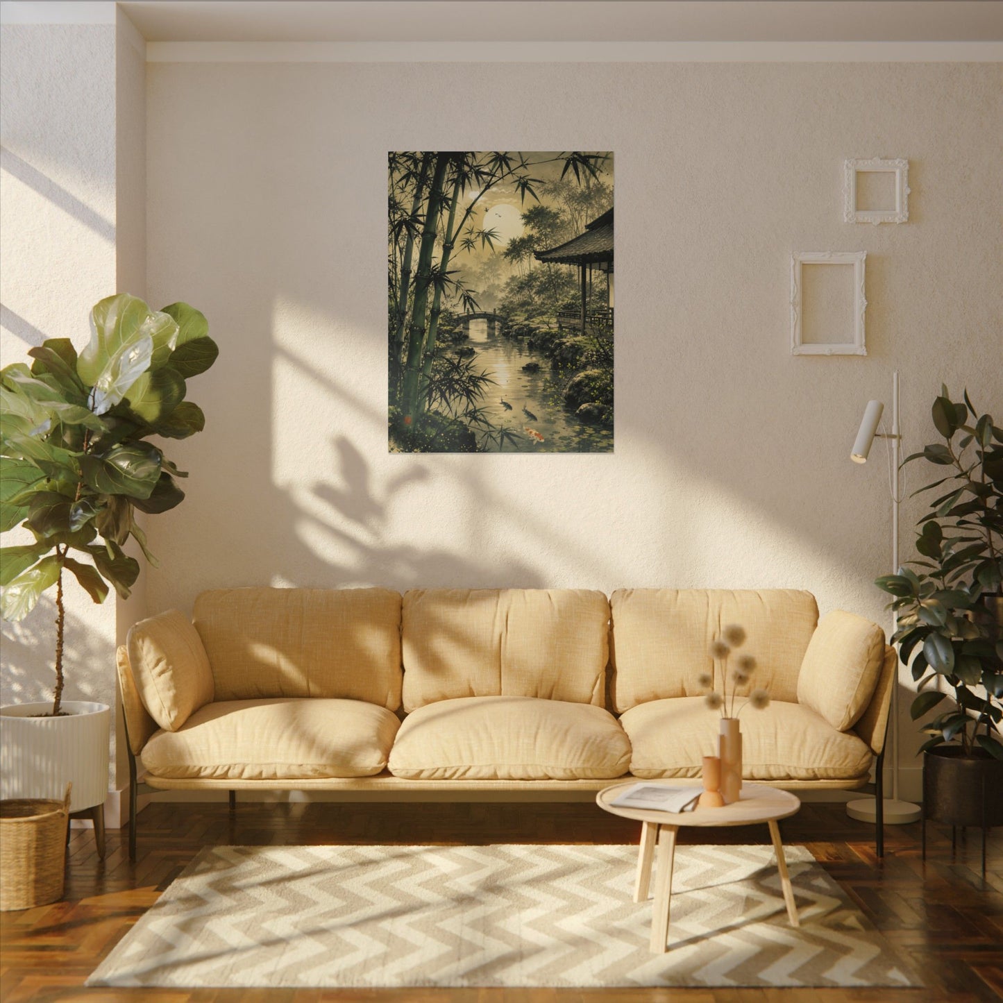 Moonlit Garden Sumi E Canvas Art | Calm Zen Art