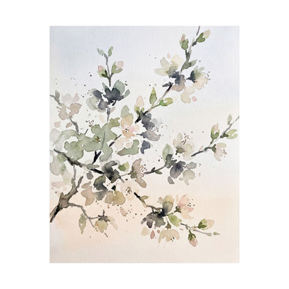 Spring Cherry Blossom Watercolor Wall Art Print | Warm Decor