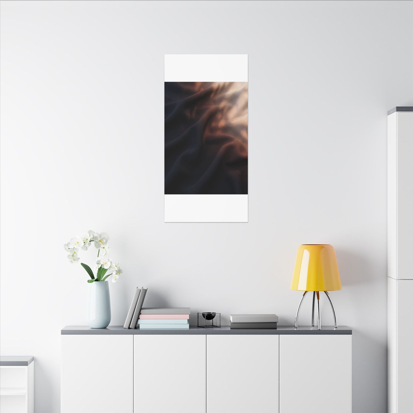 Dark Japandi Silk Drape in Dawn | Shadow Zen Canvas Art