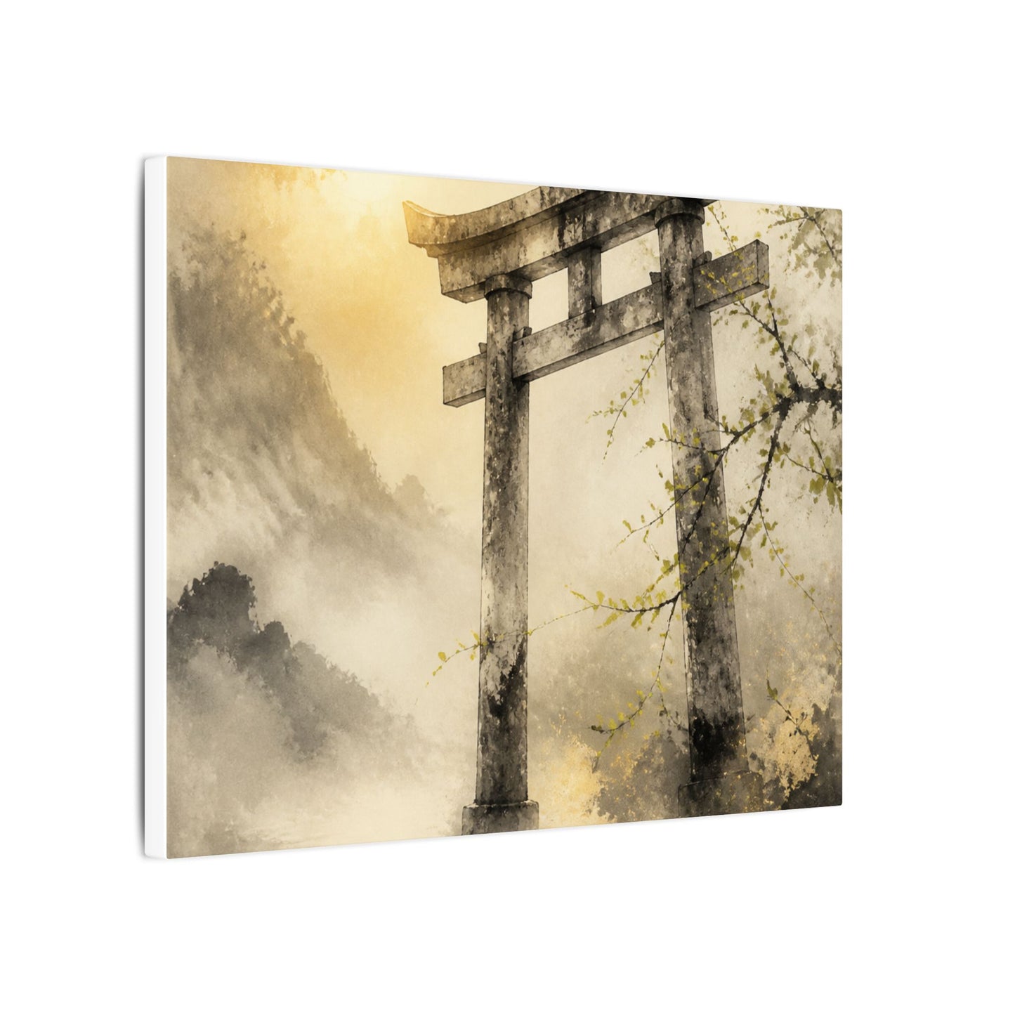 Spring Torii Gate Sumi E Canvas Art | Tranquil Decor
