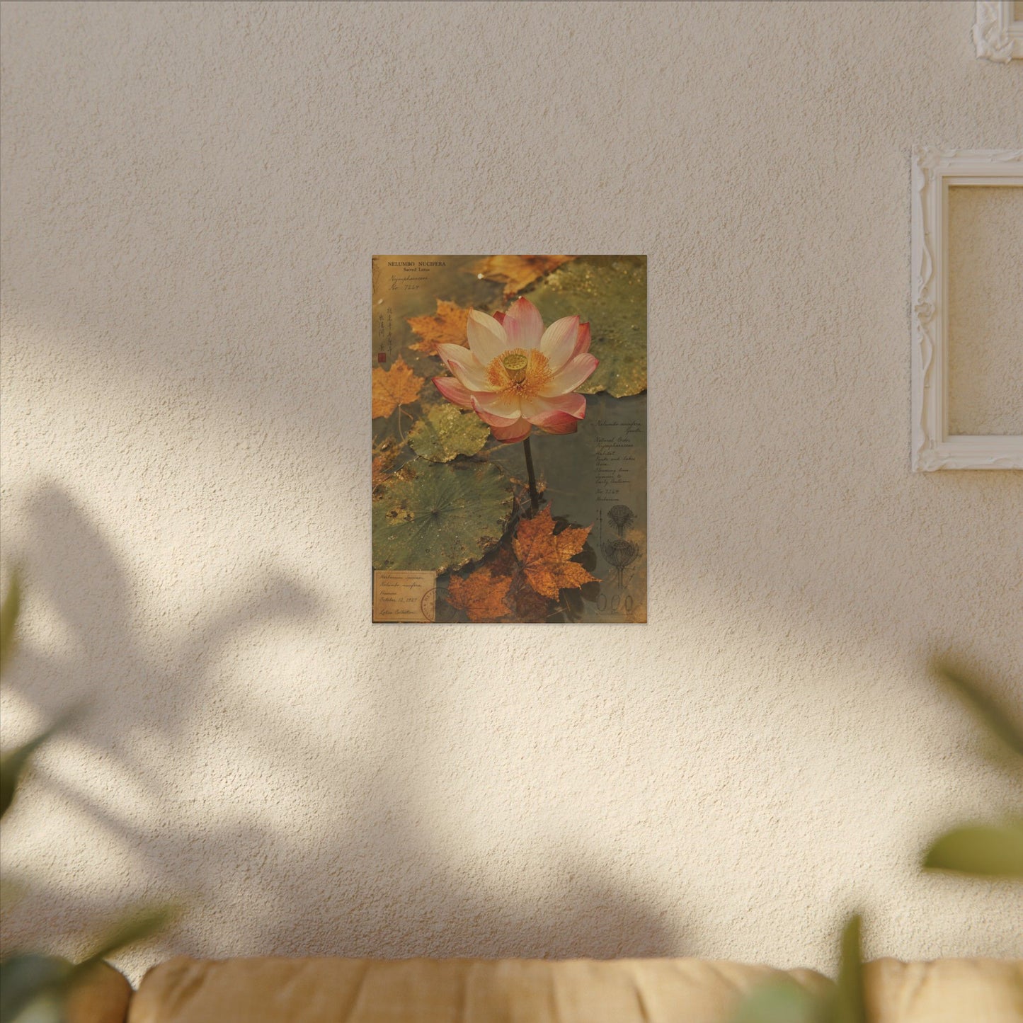 Autumn Lotus Flower Herbarium Canvas Art | Rustic Decor