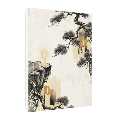 Japandi Pine Tree in Candlelight | Japanese Pattern Canvas Art