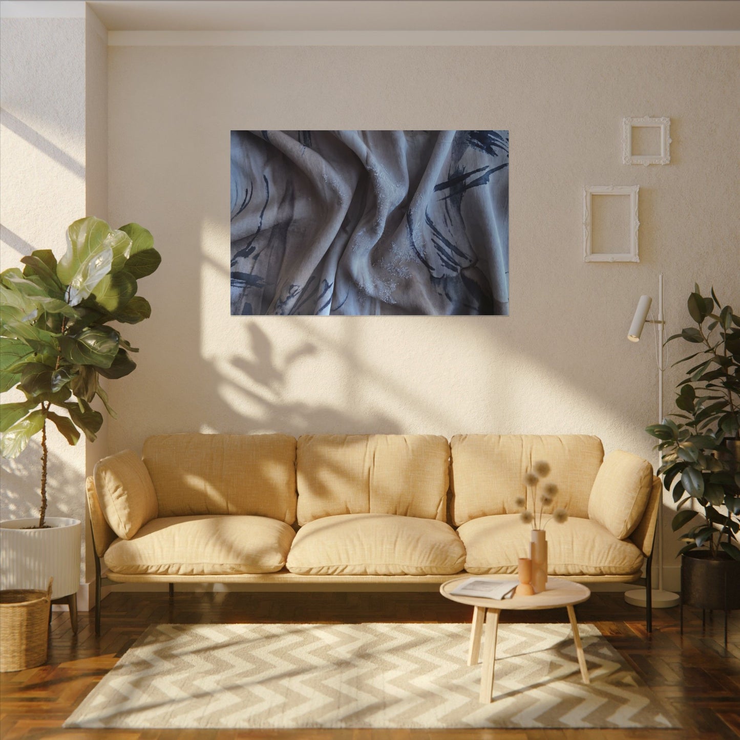 Silk Drape Winter Canvas Art | Japandi Earthy Design