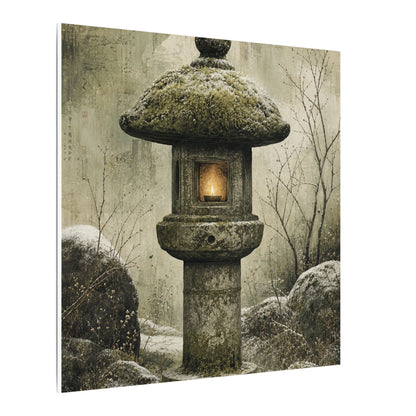 Stone Lantern Winter Canvas Art | Japandi Neutral Design