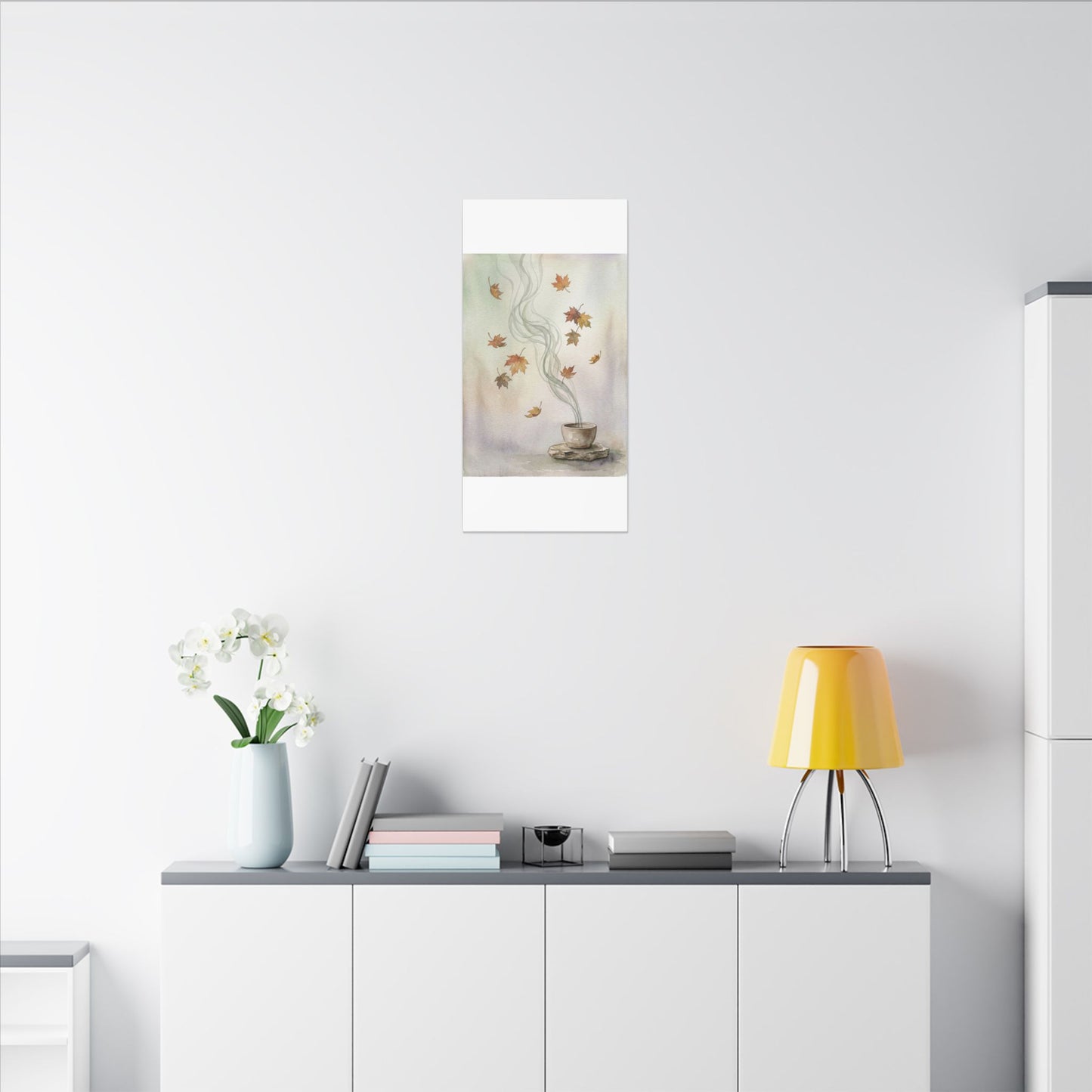 Incense Smoke Canvas Art | Autumn Japandi Watercolor Art