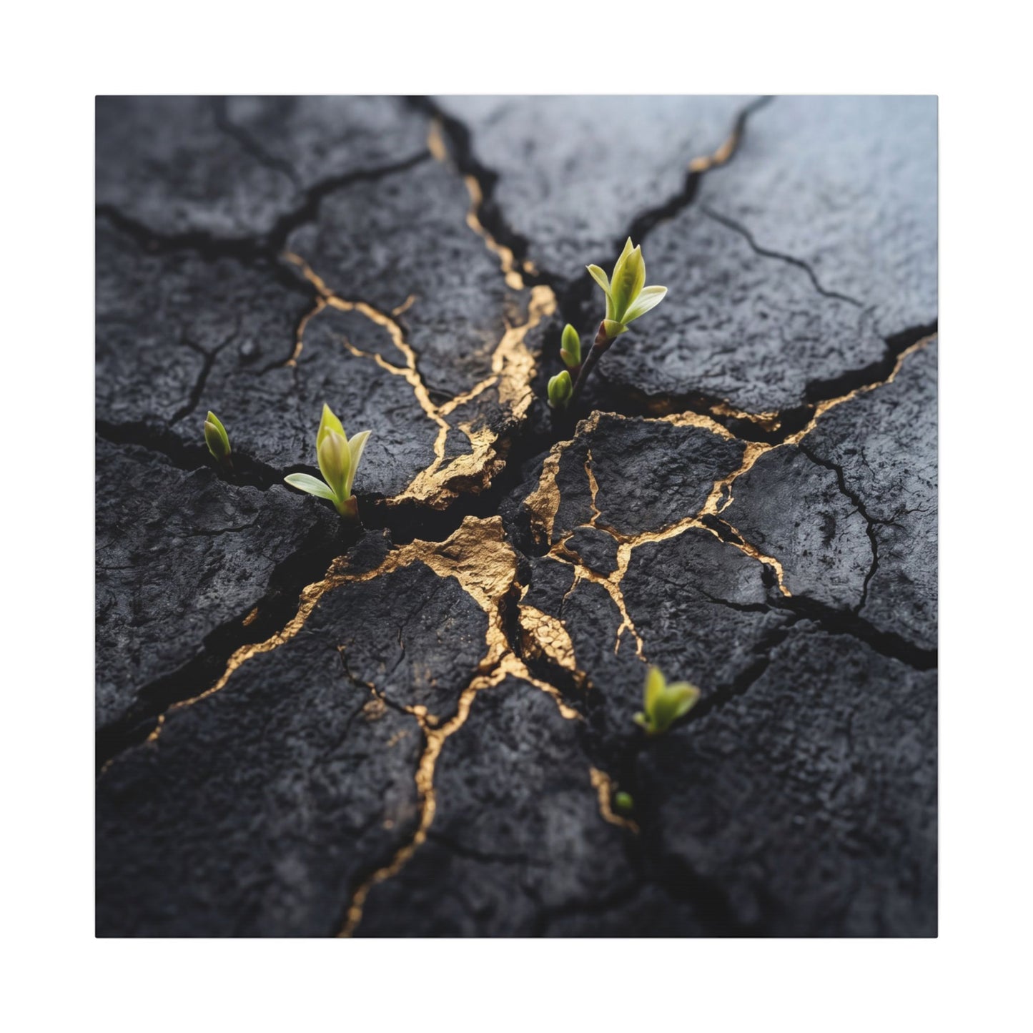 Ma Cracked Earth Canvas Art - Dark Japandi Charcoal Ink