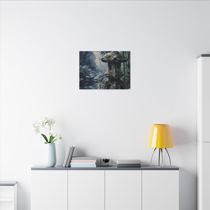 Zen Stone Lantern in Dappled | Sumi E Canvas Art