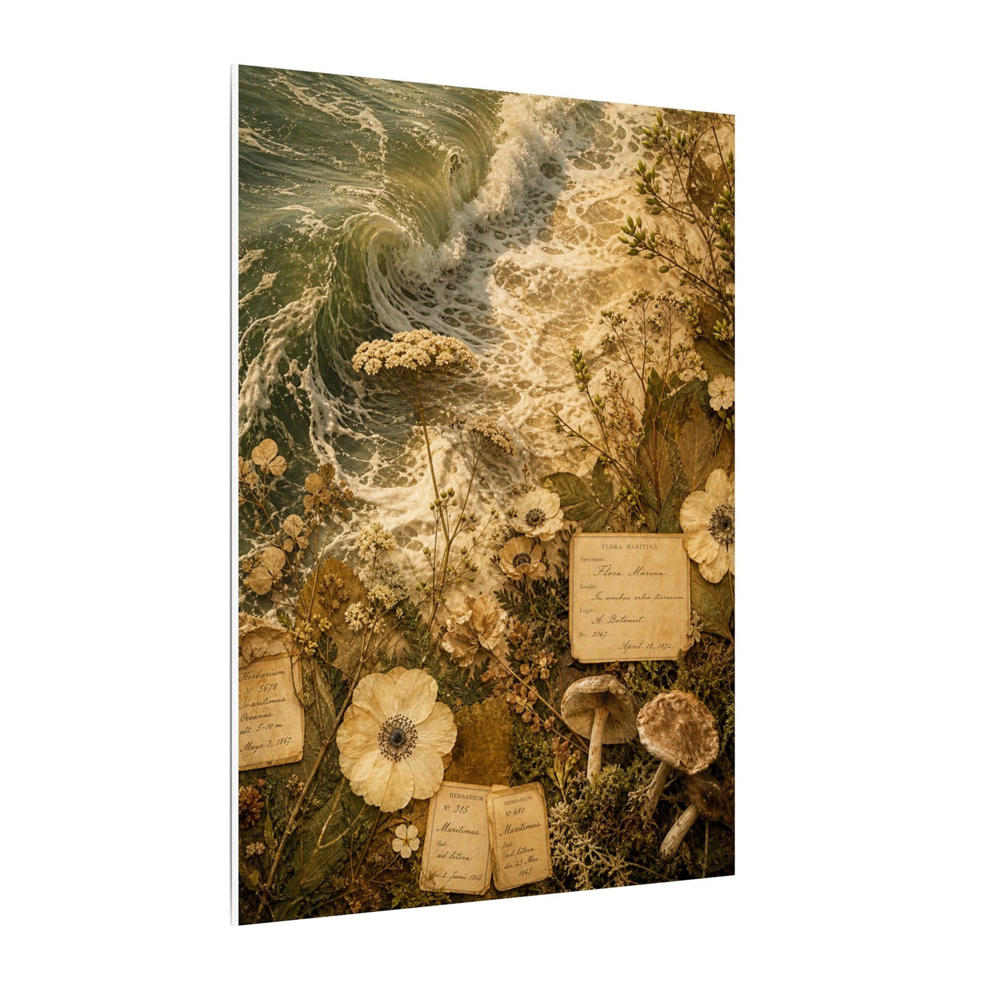 Spring Ocean Wave Herbarium Canvas Art | Nostalgic Decor