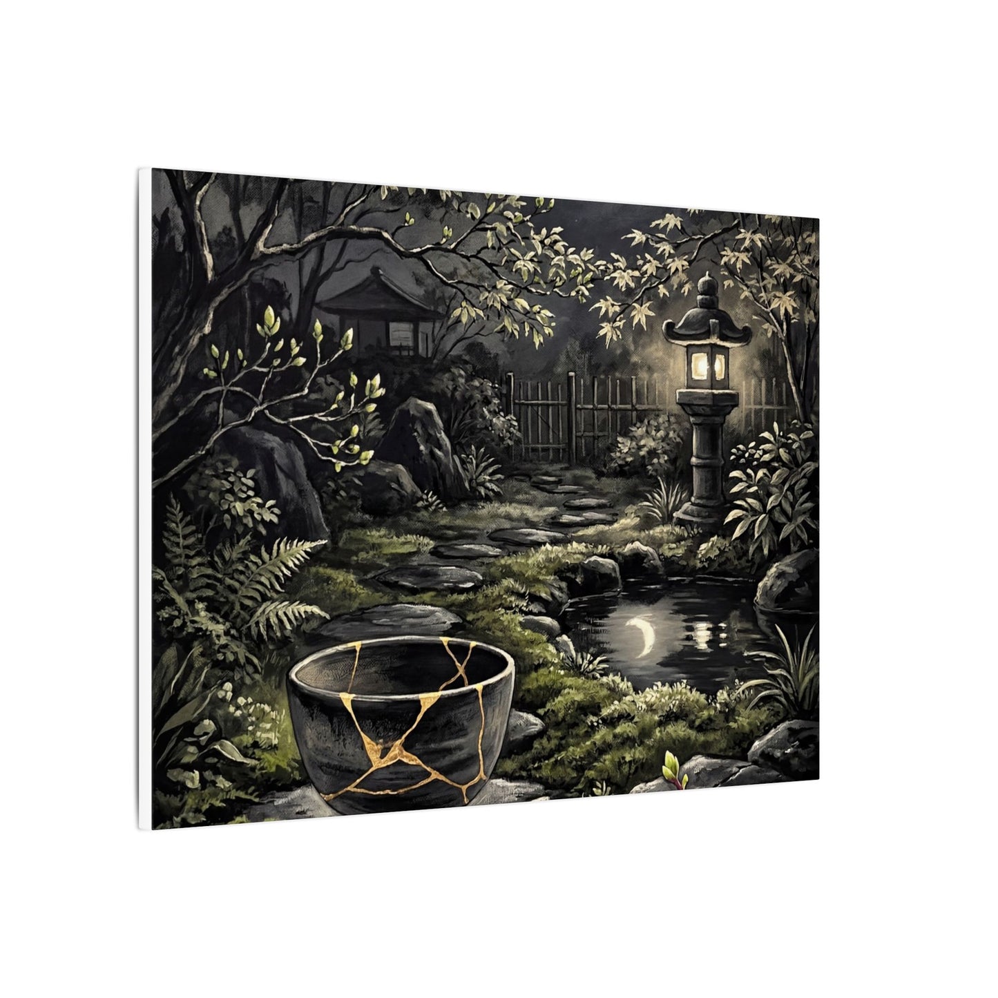 Kintsugi Moonlit Garden in Dappled | Gold Repair Canvas Art