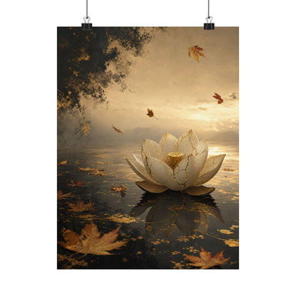 Resilient Lotus Flower Wall Art Print - Gold Vein Kintsugi