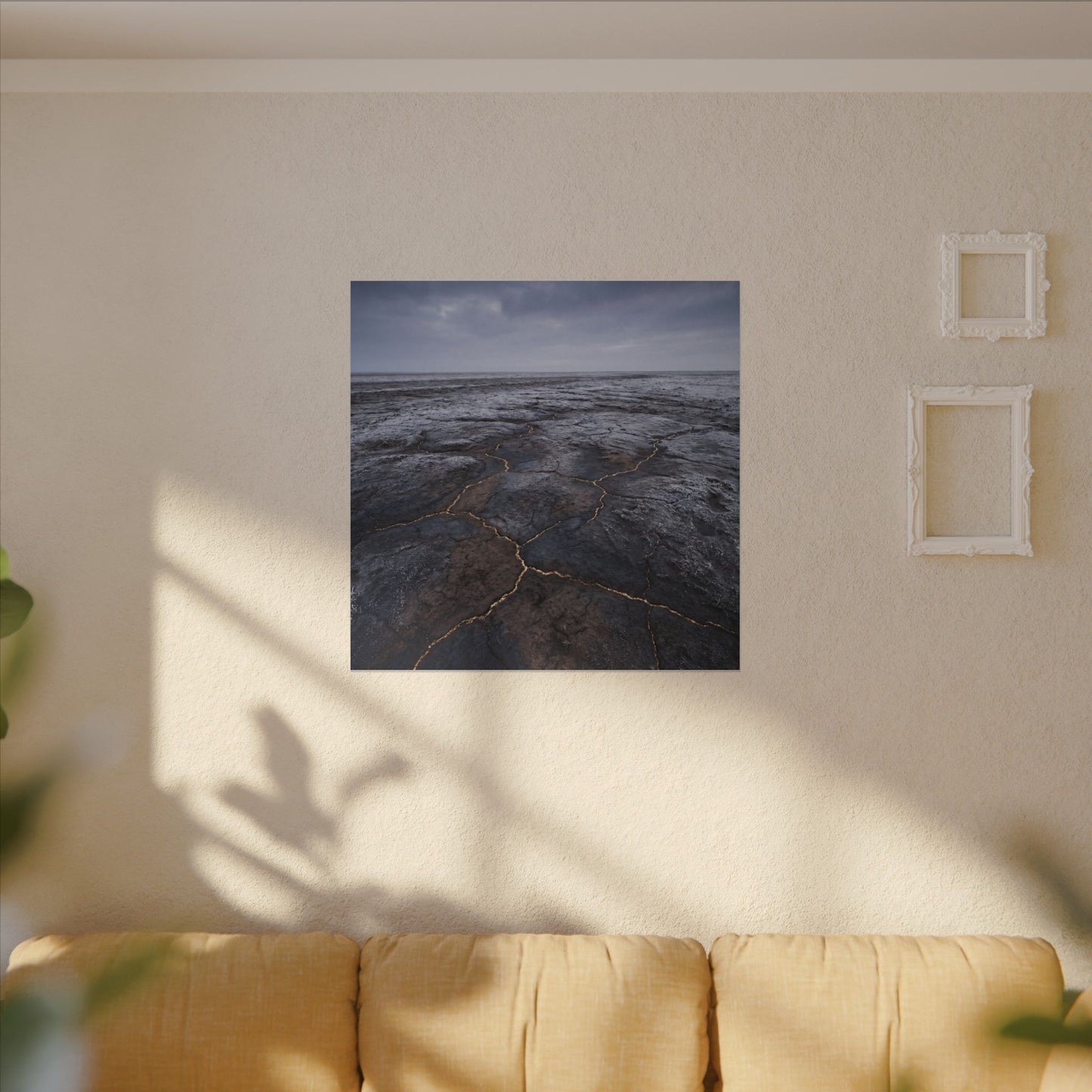Dark Japandi Cracked Earth in Overcast | Dark Texture Canvas Art