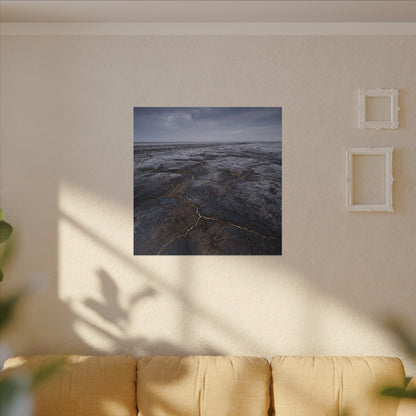 Dark Japandi Cracked Earth in Overcast | Dark Texture Canvas Art