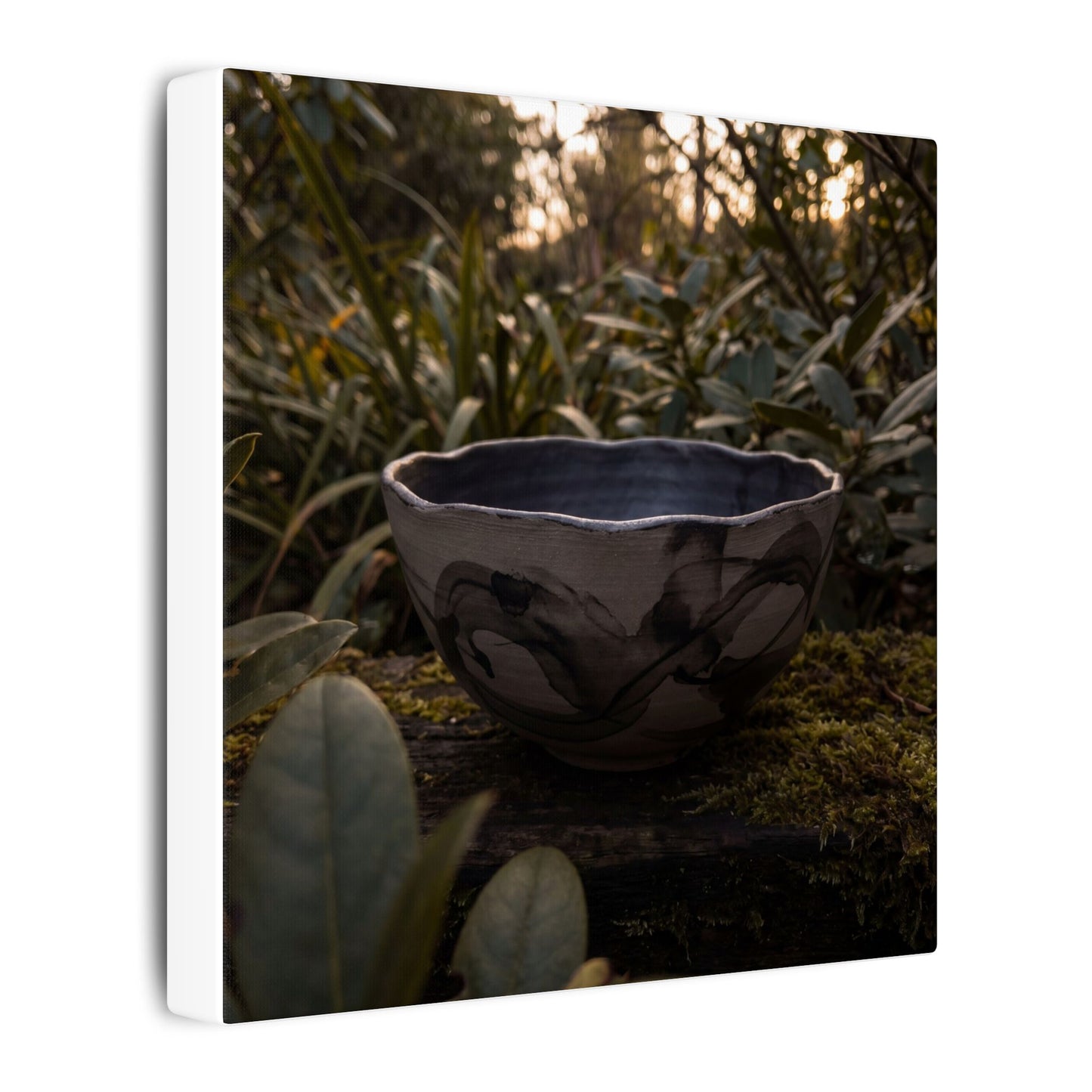 Ceramic Bowl Canvas Art | Summer Dark Japandi Charcoal Ink Art