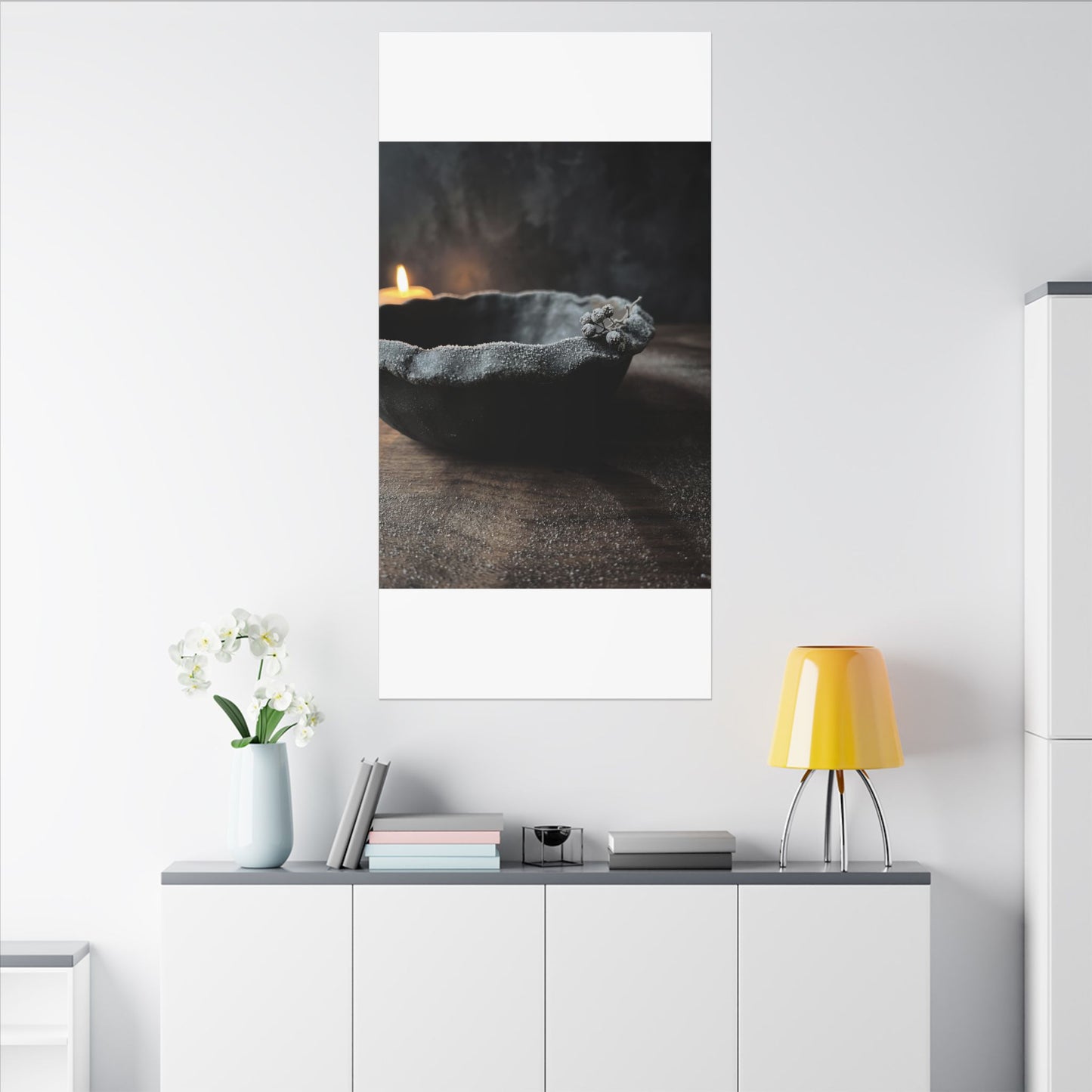 Ceramic Bowl Canvas Art | Winter Dark Japandi Shadow Zen Art