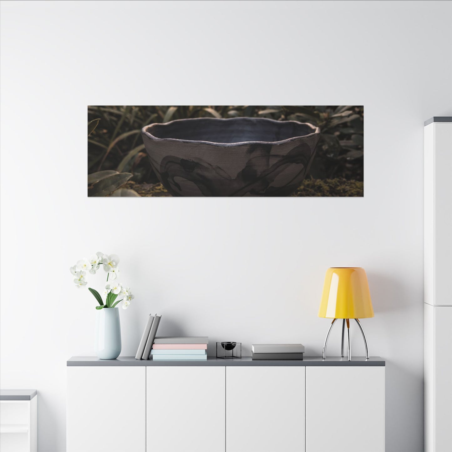 Ceramic Bowl Canvas Art | Summer Dark Japandi Charcoal Ink Art