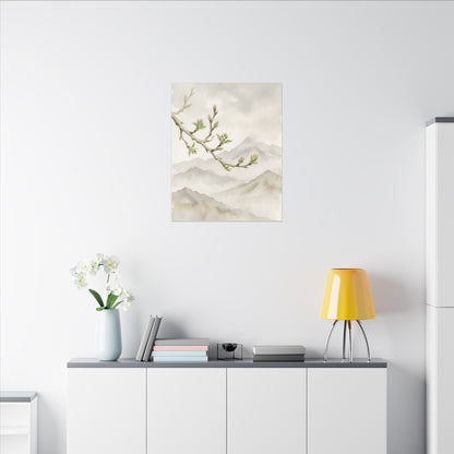 Spring Mountain Mist Watercolor Canvas Art | Cozy Decor