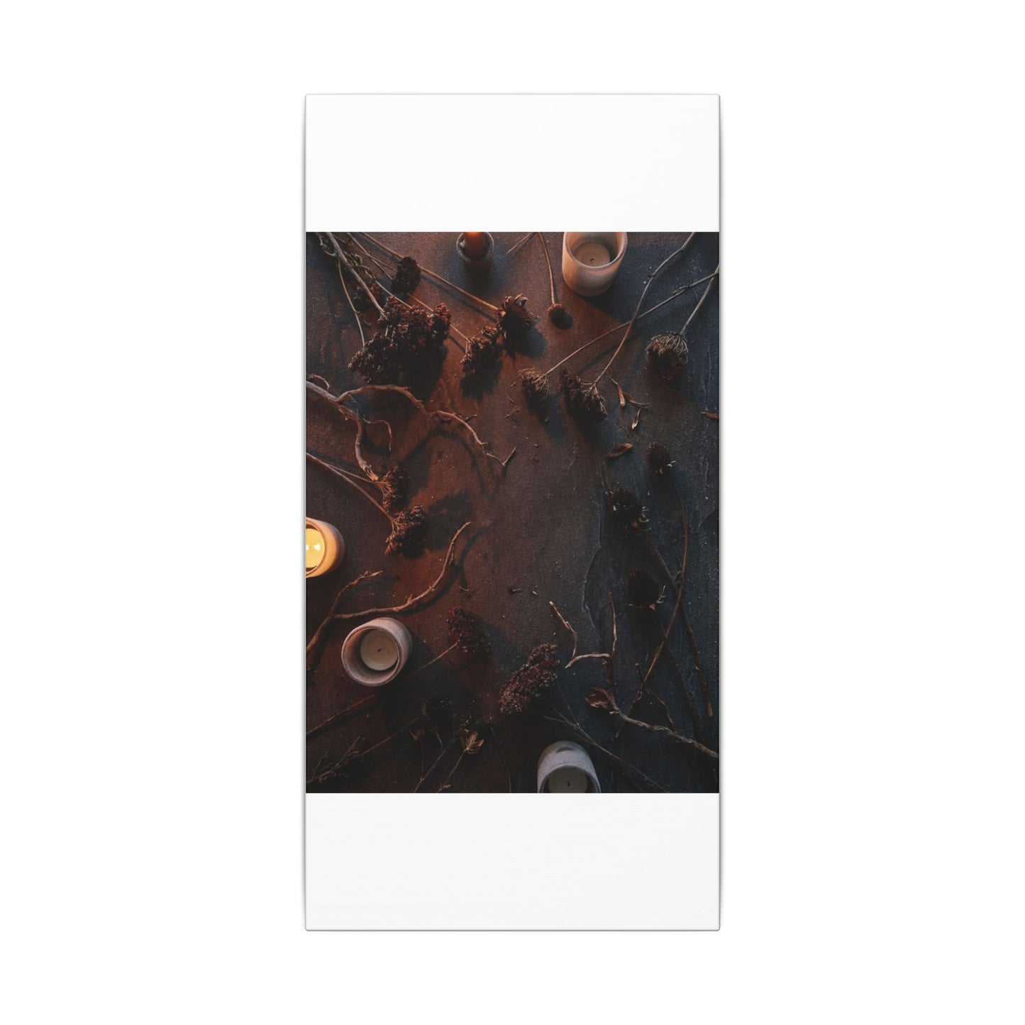 Dried Flowers Canvas Art | Winter Dark Japandi Moody Minimal Art