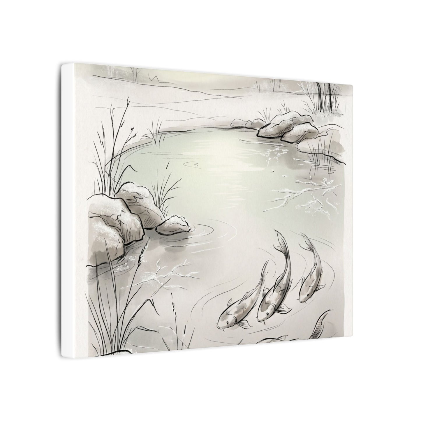 Koi Pond Minimal Line Canvas Art | Cozy Japandi Art
