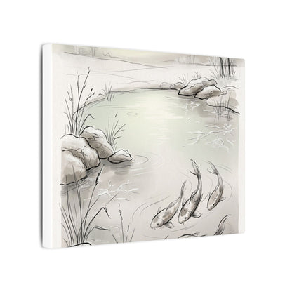 Koi Pond Minimal Line Canvas Art | Cozy Japandi Art