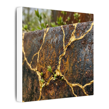 Mono No Aware Rust Patina Canvas Art - Kintsugi Gold Repair