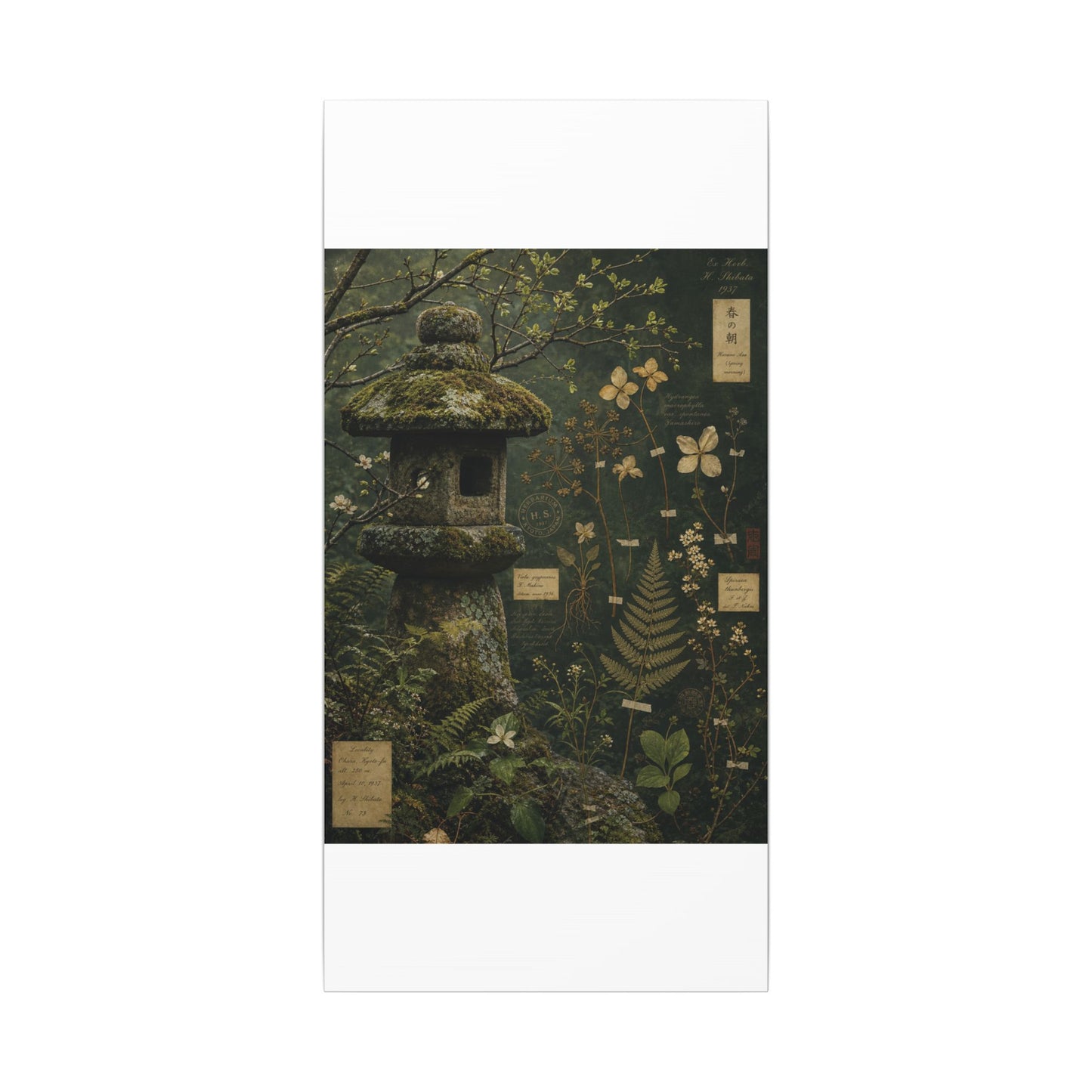 Spring Stone Lantern Herbarium Canvas Art | Nostalgic Decor