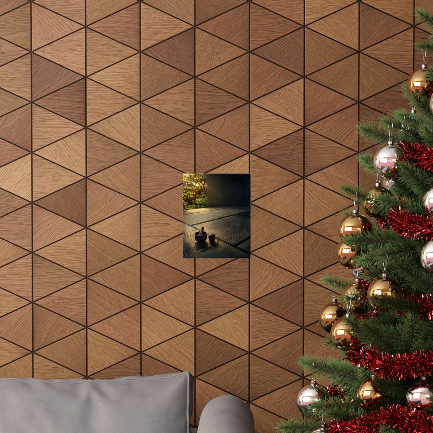 Dark Japandi Tea Ceremony in Golden Hour | Dark Texture Wall Art Print