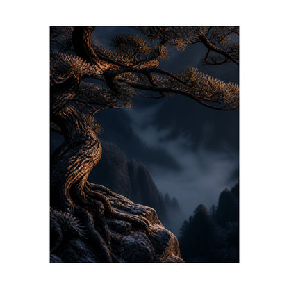 Pine Tree Shadow Zen Wall Art Print | Luxurious Dark Japandi Art