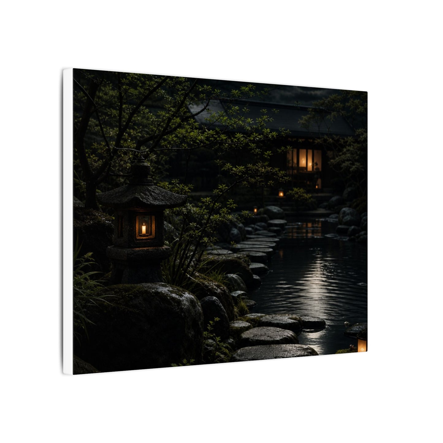 Moonlit Garden Shadow Zen Canvas Art | Sophisticated Dark Japandi Art