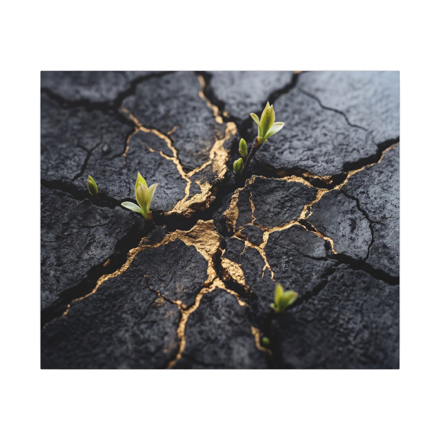 Ma Cracked Earth Canvas Art - Dark Japandi Charcoal Ink