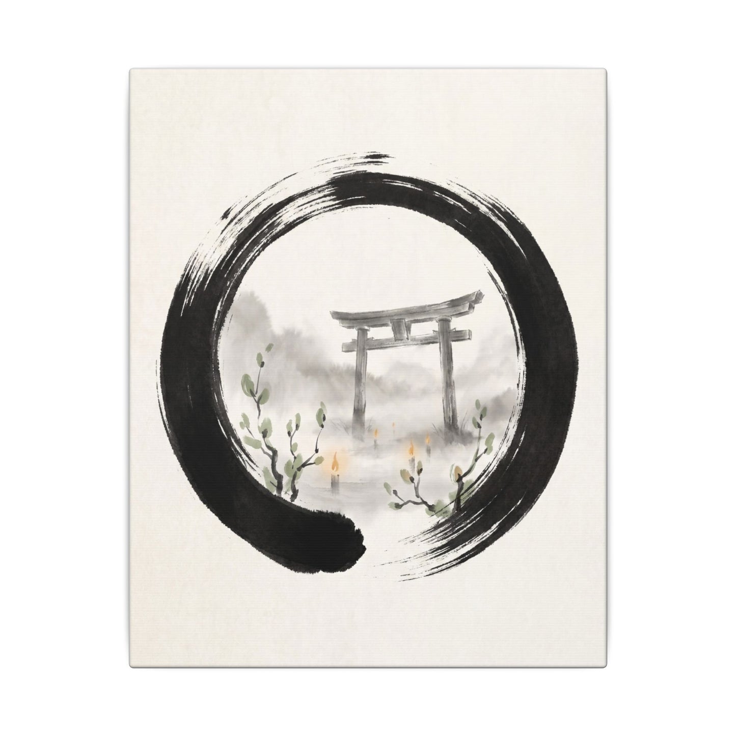 Spring Torii Gate Enso Canvas Art | Tranquil Decor