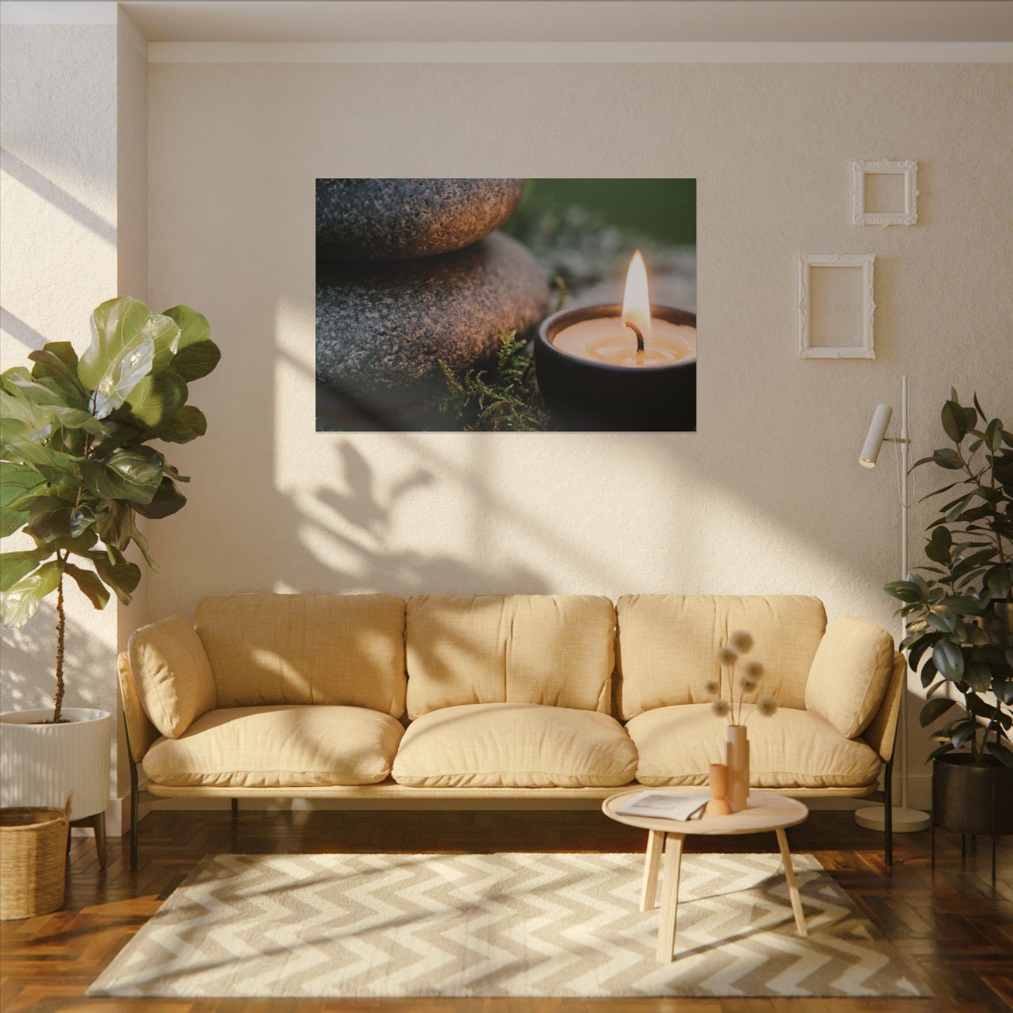 Warm River Stones Canvas Art - Japanese Pattern Japandi
