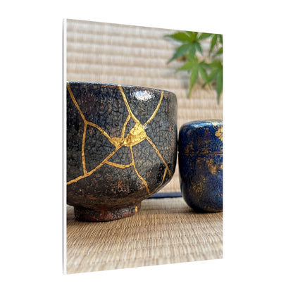Tea Ceremony Crackle Gold Canvas Art | Philosophical Kintsugi Art