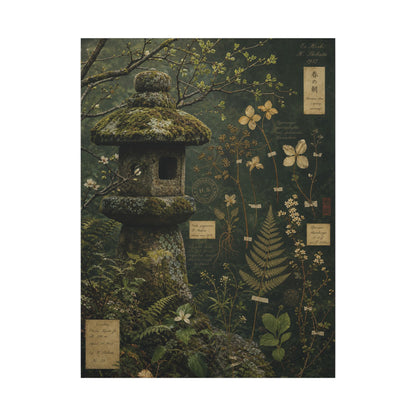 Spring Stone Lantern Herbarium Canvas Art | Nostalgic Decor