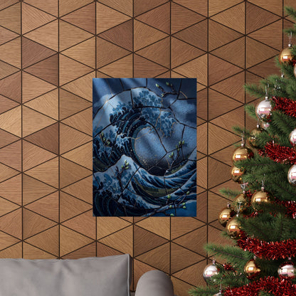 Spring Ocean Wave Crackle Gold Wall Art Print | Healing Decor