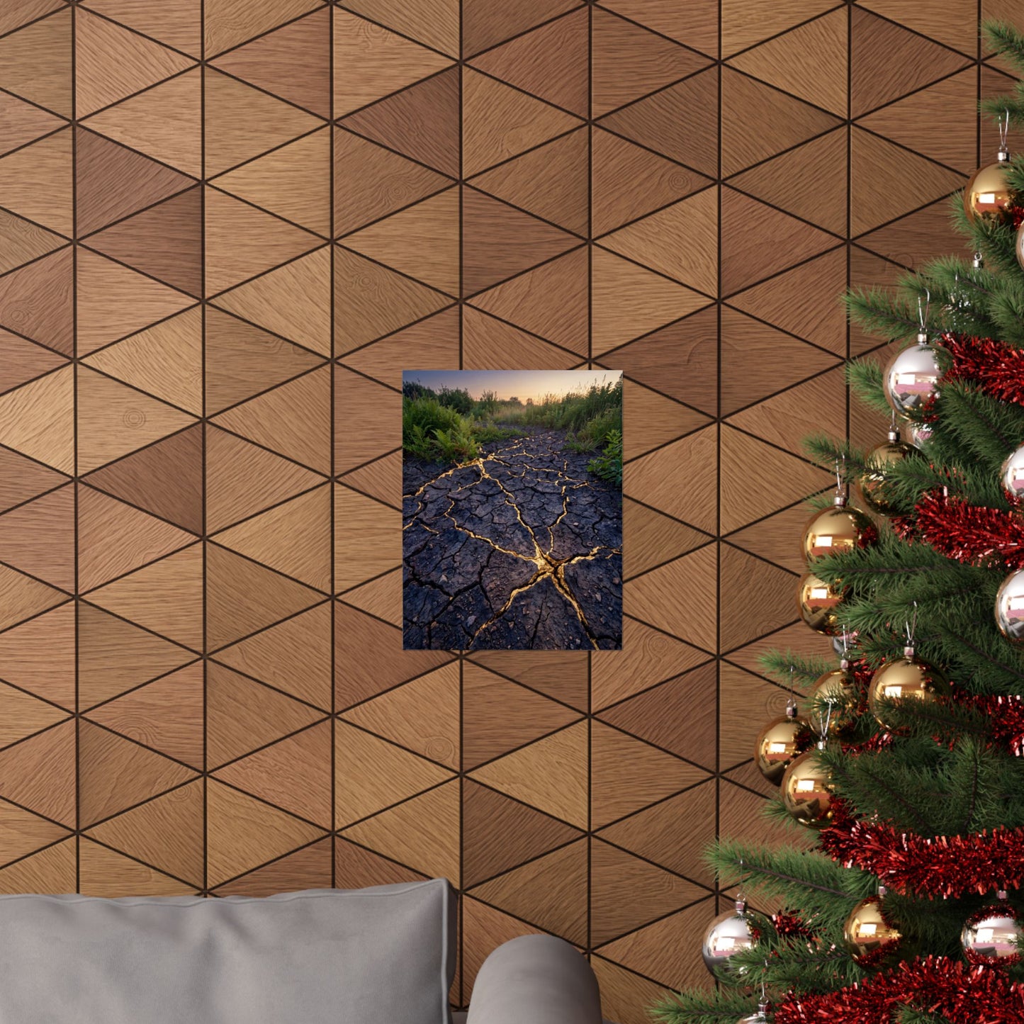 Cracked Earth Crackle Gold Wall Art Print | Beautiful Kintsugi Art