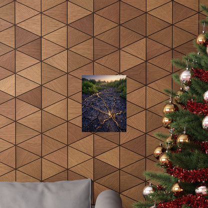 Cracked Earth Crackle Gold Wall Art Print | Beautiful Kintsugi Art