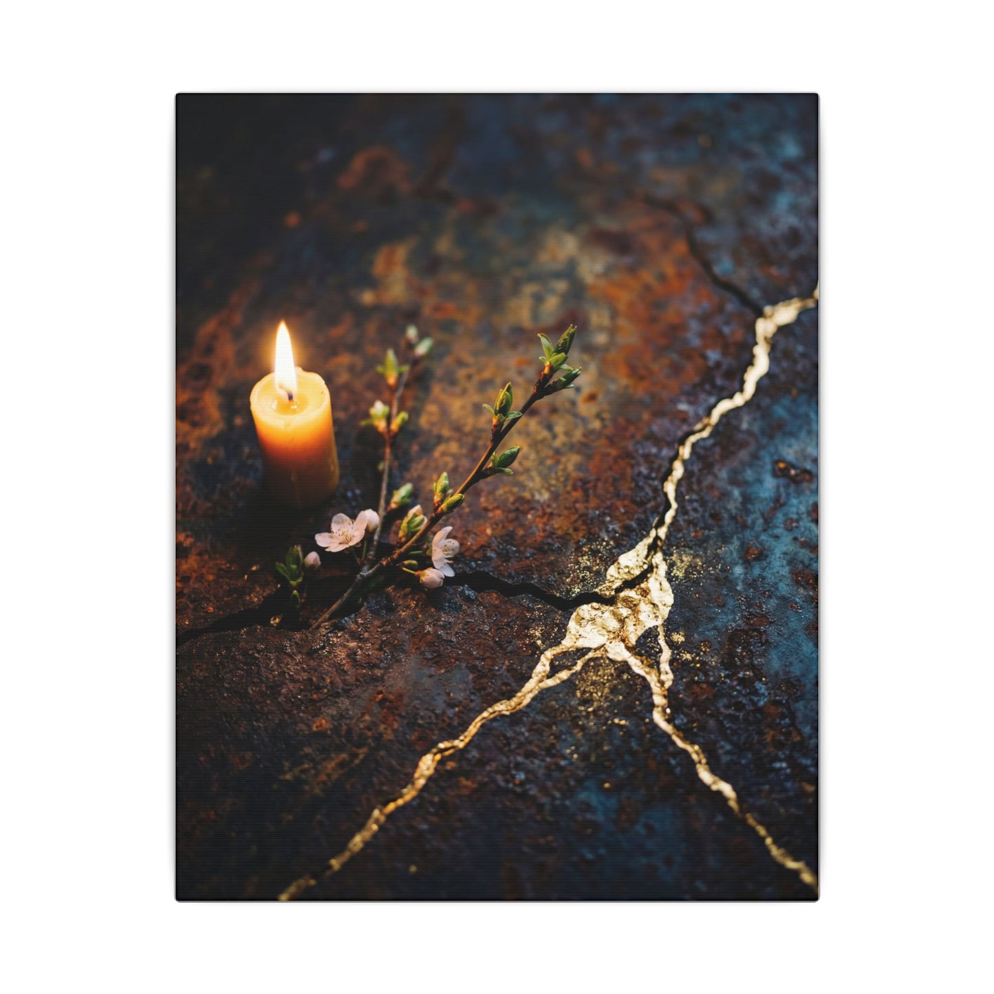 Kintsugi Rust Patina in Candlelight | Gold Repair Canvas Art