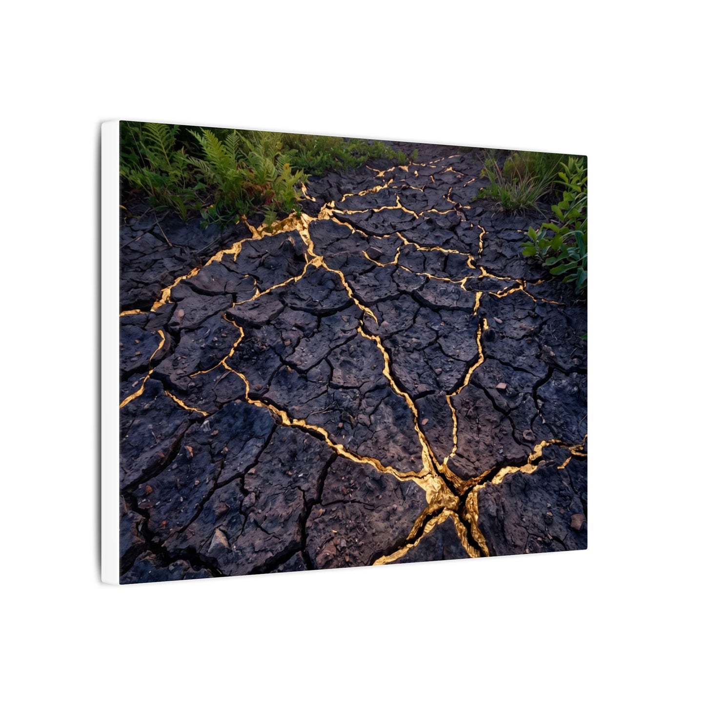Cracked Earth Canvas Art | Summer Kintsugi Crackle Gold Art