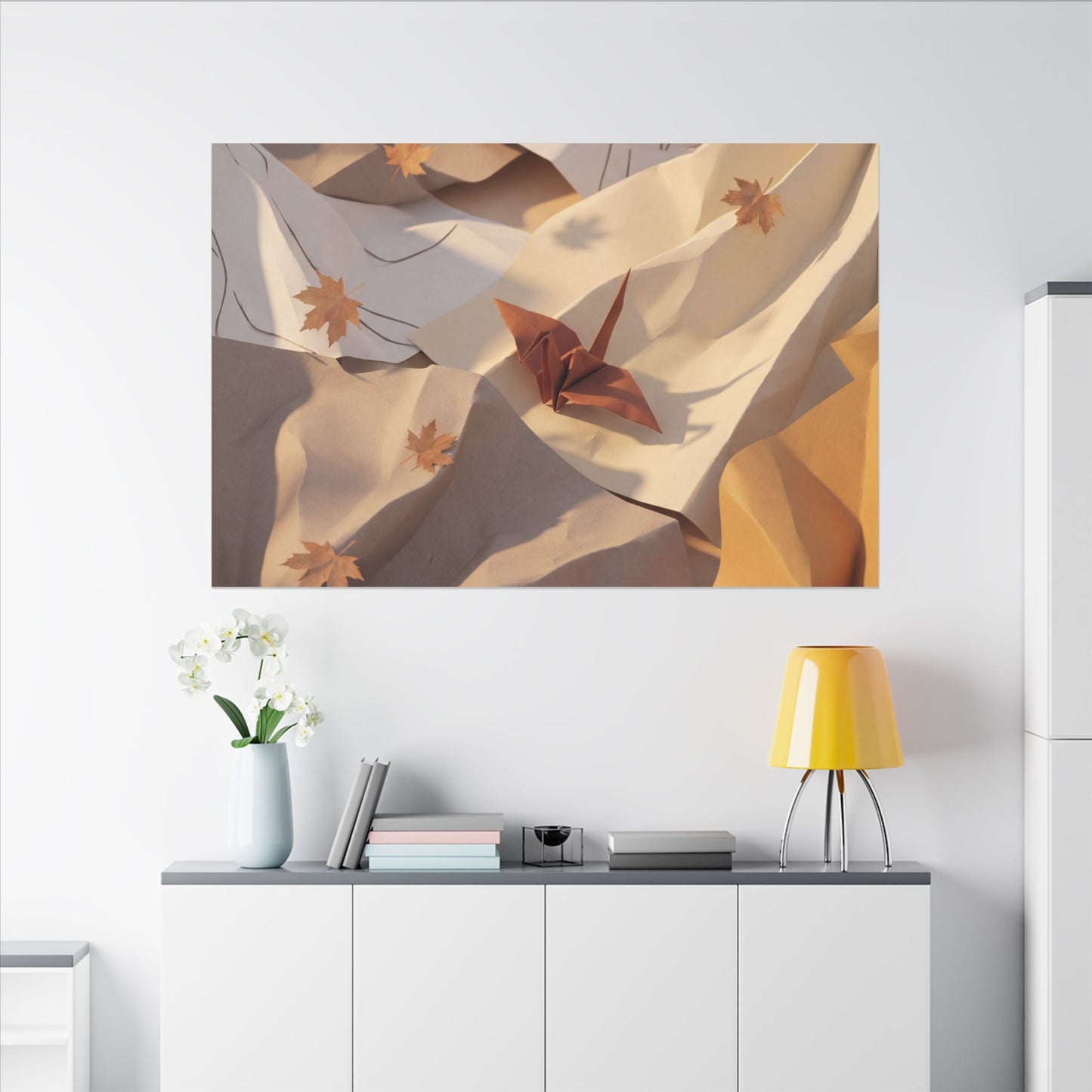 Autumn Paper Fold Minimal Line Canvas Art | Cozy Decor